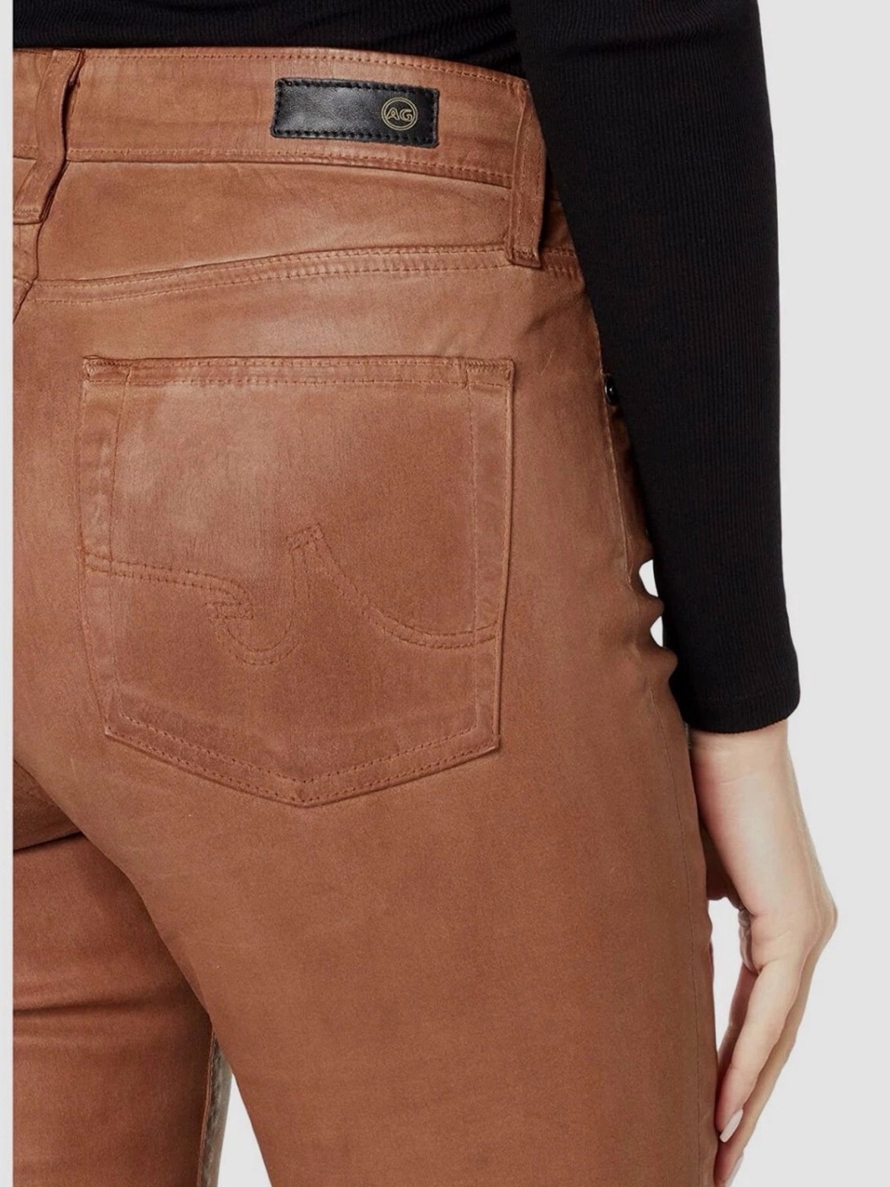 AG Jeans “Mari” Coated Brown High Rise Slim Straight Jeans 30 - Picture 3 of 11